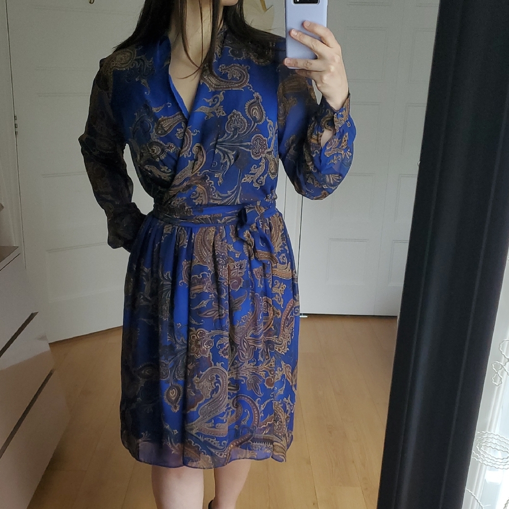 Chetta B Royal Blue Paisley Wrap Dress – Bishop Sleeves